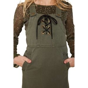Hayden Denim Lace-Up Overall Mini Dress Small Indie Grunge Y2K 90s Boho Academia